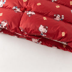 Dave&Bella Toddler Girls Winter Red Cute Cat Print Outdoor Soft Plush Turtle Down Coats