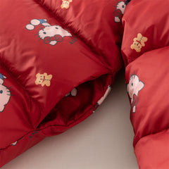 Dave&Bella Toddler Girls Winter Red Cute Cat Print Outdoor Soft Plush Turtle Down Coats
