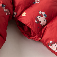 Dave&Bella Toddler Girls Winter Red Cute Cat Print Outdoor Soft Plush Turtle Down Coats