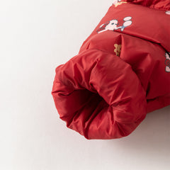 Dave&Bella Toddler Girls Winter Red Cute Cat Print Outdoor Soft Plush Turtle Down Coats