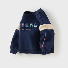 Dave&Bella Toddler Boys Winter Playful Starry Blue Plush-lined Sweatshirts Tops