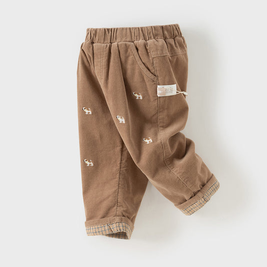 Dave&Bella Toddler Boys Winter Brown Loose Straight Leg Plush-lined Pants