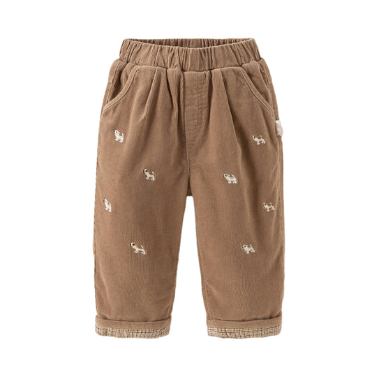 Dave&Bella Toddler Boys Winter Brown Loose Straight Leg Plush-lined Pants
