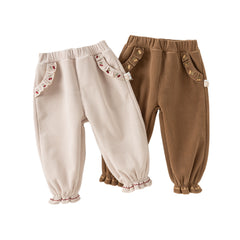 Dave&Bella Toddler Girls Winter Casual Plush-lined Knit Drawstring Pants