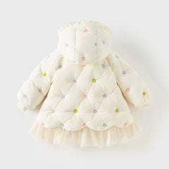 Dave&Bella Toddler Girls Winter Beige Outwear Mid-length Mesh Dress-style Down Coats