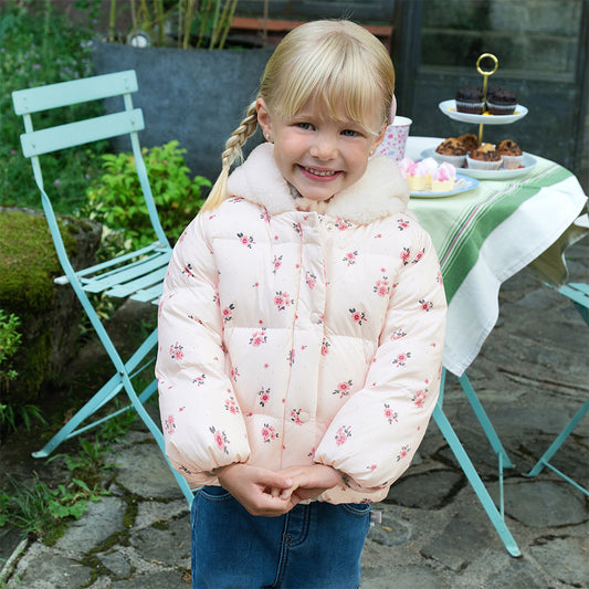 Dave&Bella Toddler Girls Winter Cute Pink Floral Print Outwear Windprooft Down Coats