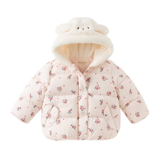 Dave&Bella Toddler Girls Winter Cute Pink Floral Print Outwear Windprooft Down Coats