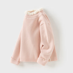 Dave&Bella Kids Girls Winter Elegant Plush Turtle Beige/Grey Pink Pullover Sweaters Tops