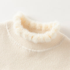 Dave&Bella Kids Girls Winter Elegant Plush Turtle Beige/Grey Pink Pullover Sweaters Tops