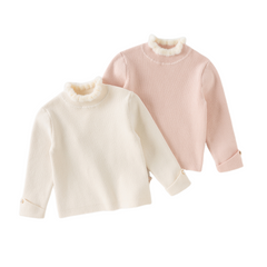 Dave&Bella Kids Girls Winter Elegant Plush Turtle Beige/Grey Pink Pullover Sweaters Tops