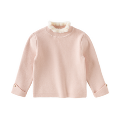Dave&Bella Kids Girls Winter Elegant Plush Turtle Beige/Grey Pink Pullover Sweaters Tops