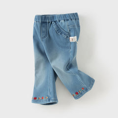 Dave&Bella Toddler Girls Winter Comfortable Denim Blue Losse Jeans Pants