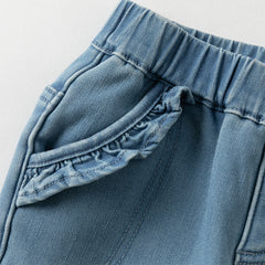 Dave&Bella Toddler Girls Winter Comfortable Denim Blue Losse Jeans Pants