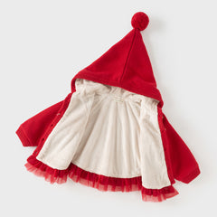 Dave&Bella Toddler Girls Festival Red Long-sleeved Hooded Warm Plush-lined Coats