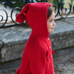 Dave&Bella Toddler Girls Festival Red Long-sleeved Hooded Warm Plush-lined Coats