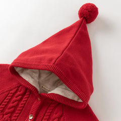 Dave&Bella Toddler Girls Festival Red Long-sleeved Hooded Warm Plush-lined Coats