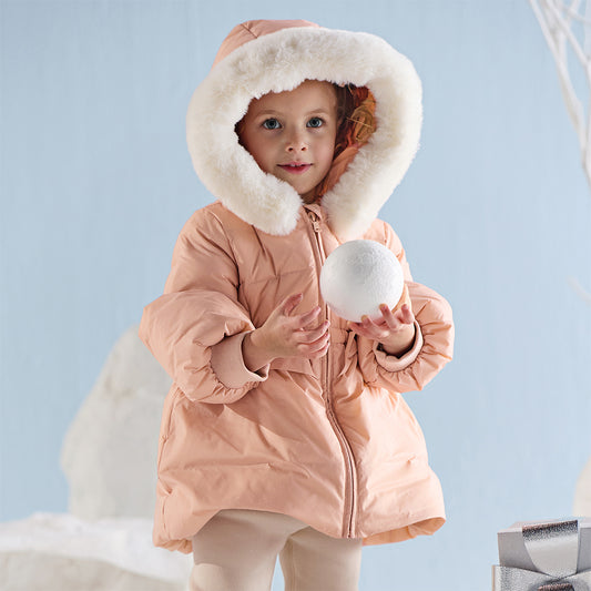 Dave&Bella Toddler Girls Winter Cute Pink Soft Fur-trimmed Outwear Hooded Down Coats