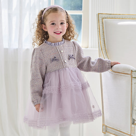 Dave&Bella Toddler Girls Graceful Grey Purple Turtle Plush-lined Mesh Princess Dress