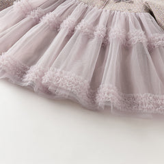 Dave&Bella Toddler Girls Graceful Grey Purple Turtle Plush-lined Mesh Princess Dress