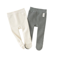 Dave&Bella Toddler Girls Versatile White/Grey Warm Plush-lined Footed Tights Leggings