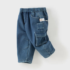 Dave&Bella Toddler Boys Autumn Cool Denim Blue Cargo Jeans Pants