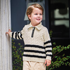 Dave&Bella Kids Boys Autumn Casual Beige Knit Pullover Sweater Tops