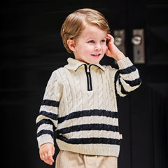 Dave&Bella Kids Boys Autumn Casual Beige Knit Pullover Sweater Tops