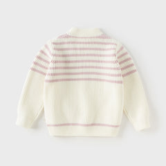 Dave&Bella Kids Girls Winter Sweet Striped Turtle Long-sleeved Pullover Sweaters Tops