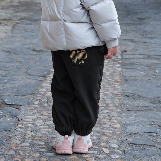 Dave&Bella Toddler Girls Sweet Black/Purple Outdoor Cozy Padded Loose Pants