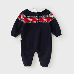 Dave&Bella Baby Boys Autumn Navy Blue Cotton Soft One-Pieces Romper