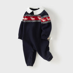 Dave&Bella Baby Boys Autumn Navy Blue Cotton Soft One-Pieces Romper