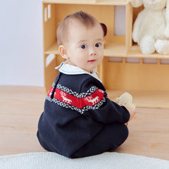 Dave&Bella Baby Boys Autumn Navy Blue Cotton Soft One-Pieces Romper