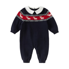 Dave&Bella Baby Boys Autumn Navy Blue Cotton Soft One-Pieces Romper