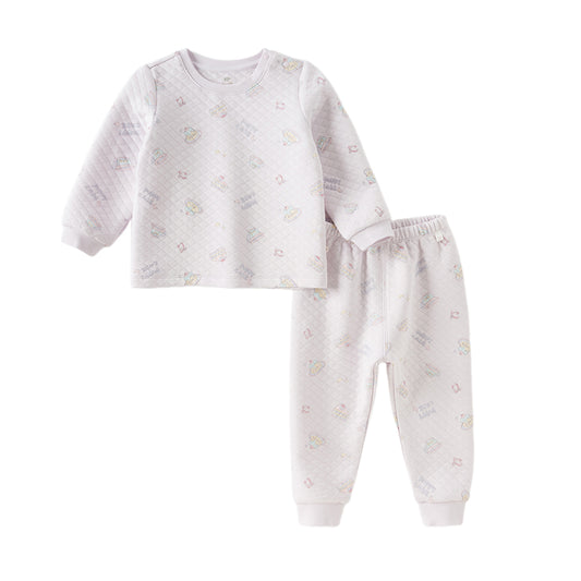 Dave&Bella Toddler Girls Winter Purple/Pink Cute Print Warm Round Collar Pajamas Sets