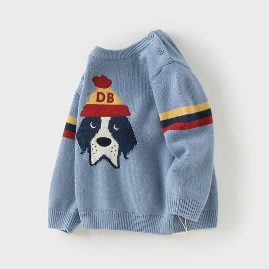 Dave&Bella Toddler Boys Winter Blue Puppy Print Comfortable Long-sleeved Sweaters Tops
