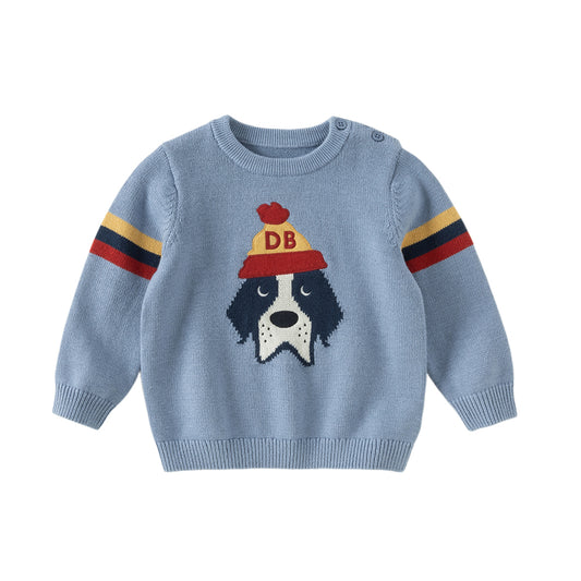 Dave&Bella Toddler Boys Winter Blue Puppy Print Comfortable Long-sleeved Sweaters Tops