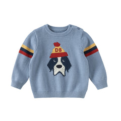 Dave&Bella Toddler Boys Winter Blue Puppy Print Comfortable Long-sleeved Sweaters Tops
