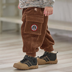 Dave&Bella Toddler Boys Winter Casual Coffee Brown Soft Plush-lined Drawstring Loose Pant