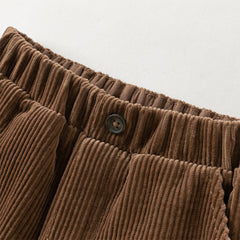 Dave&Bella Toddler Boys Winter Casual Coffee Brown Soft Plush-lined Drawstring Loose Pant