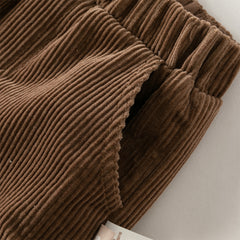 Dave&Bella Toddler Boys Winter Casual Coffee Brown Soft Plush-lined Drawstring Loose Pant