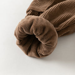 Dave&Bella Toddler Boys Winter Casual Coffee Brown Soft Plush-lined Drawstring Loose Pant