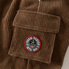 Dave&Bella Toddler Boys Winter Casual Coffee Brown Soft Plush-lined Drawstring Loose Pant