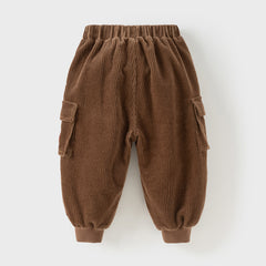 Dave&Bella Toddler Boys Winter Casual Coffee Brown Soft Plush-lined Drawstring Loose Pant
