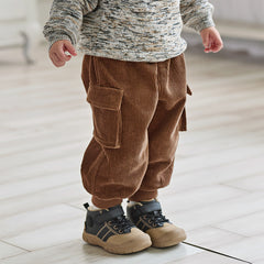 Dave&Bella Toddler Boys Winter Casual Coffee Brown Soft Plush-lined Drawstring Loose Pant