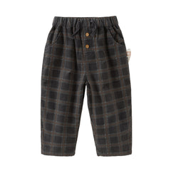 Dave&Bella Toddler Boys Winter Stylish Dark Grey Plaid Cozy Straight-leg Pants