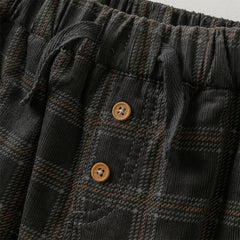 Dave&Bella Toddler Boys Winter Stylish Dark Grey Plaid Cozy Straight-leg Pants