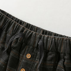 Dave&Bella Toddler Boys Winter Stylish Dark Grey Plaid Cozy Straight-leg Pants