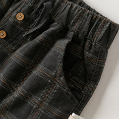 Dave&Bella Toddler Boys Winter Stylish Dark Grey Plaid Cozy Straight-leg Pants