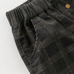 Dave&Bella Toddler Boys Winter Stylish Dark Grey Plaid Cozy Straight-leg Pants