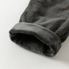 Dave&Bella Toddler Boys Winter Stylish Dark Grey Plaid Cozy Straight-leg Pants